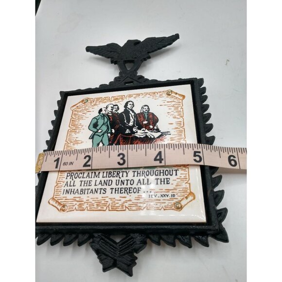 Vintage Enesco Cast Iron Eagle Wall Plaque With Ceramic Insert - Declaration Of - Picture 4 of 5